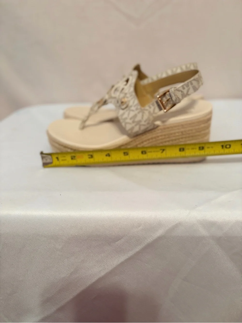 Michael Kors Neutral Beige Logo Espadrille Wedge Sandals